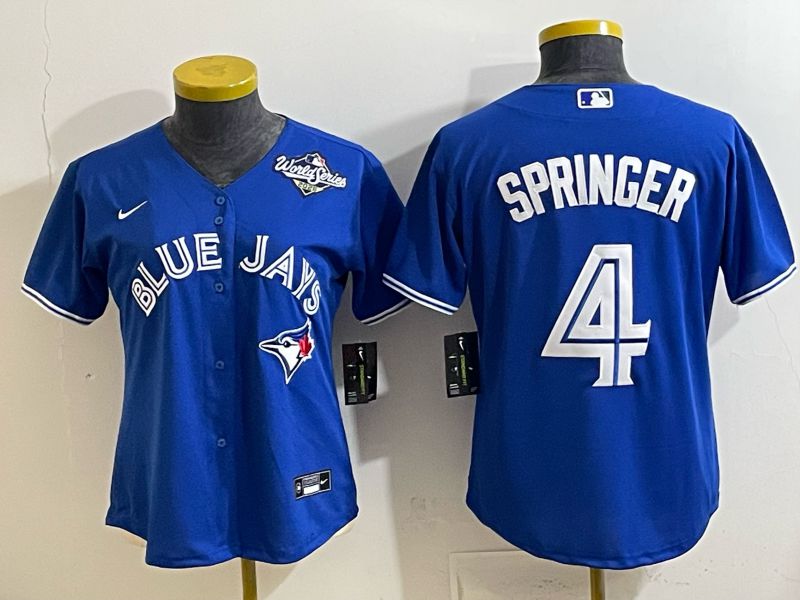 Women 2025 Nike Toronto Blue Jays #4 Springer Blue Game MLB Jersey 03->women mlb jersey->Women Jersey